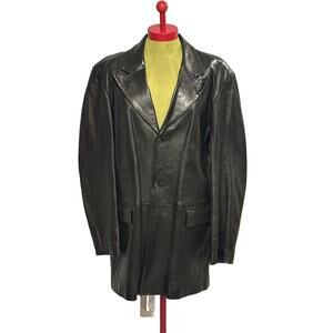 LEATHER COAT XL BLAZER trench JACKET long line Chocolate Brown boyfriend ASHY